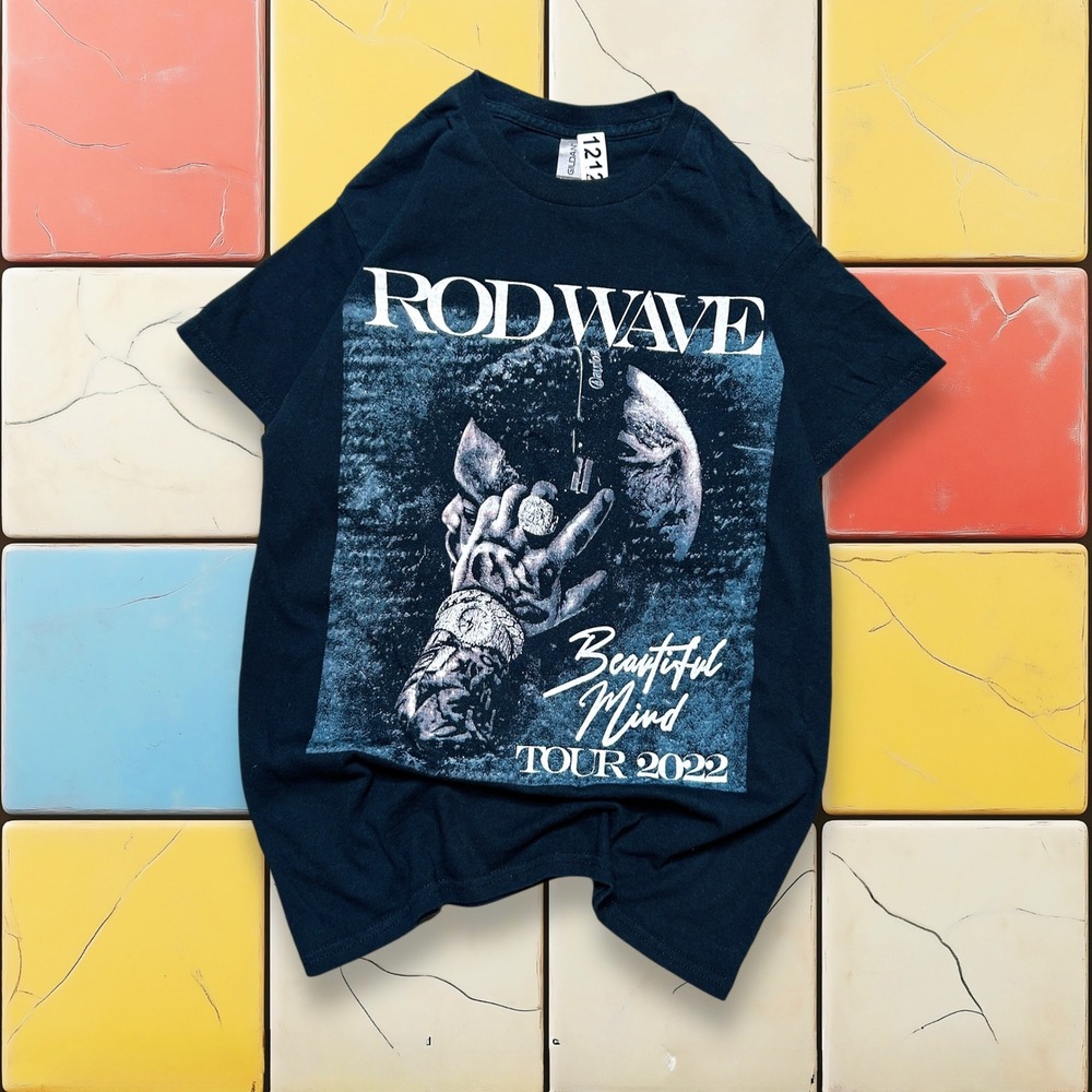 Rod Wave‎ Beautiful Mind Tour Tee Y2K Men S Black Rap Music Band Graphic T Shirt